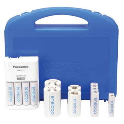 New 4-Position Charger With 2 AAA & 8 AA Eneloop® Batteries & 2 C & 2 D Spacers