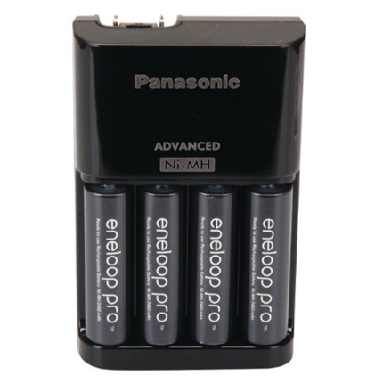 New 4-Position Charger With AA Eneloop® PRO Rechargeable Batteries, 4 Pk